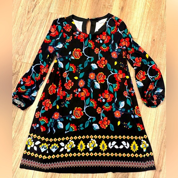 EUC Loft black and red floral long sleeve swing dress size XS - Picture 2 of 5